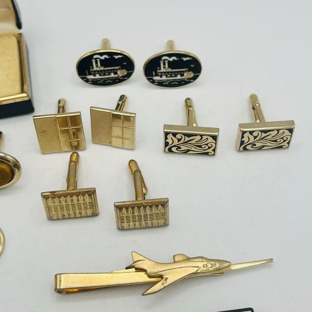 Vintage Gold Silver Tone Cufflinks Tie Clips Lot Hickok Anson‎ Swank